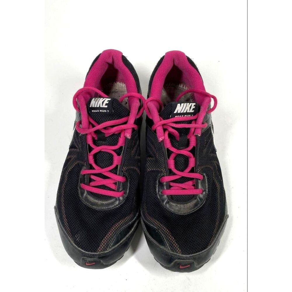 Nike Reax Run 7 Black Pink Mesh Silver Running Shoes Women's Size 9.5